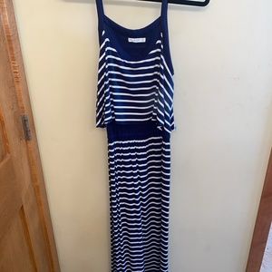 Navy and white striped maxi dress